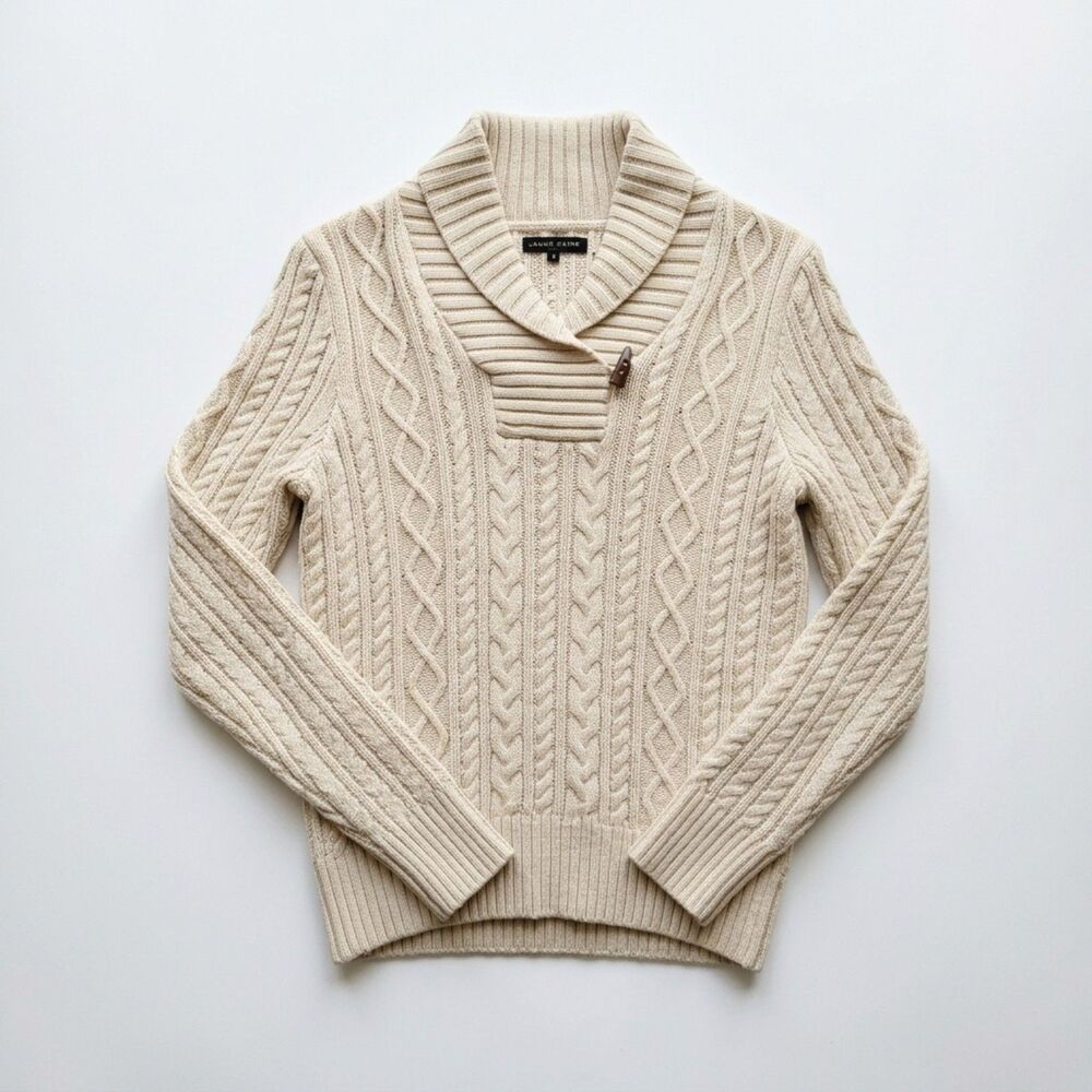 Vintage Fisherman Sweater Cotton Cableknit Ivory Jeanne Pierre Wmns M Runs Small